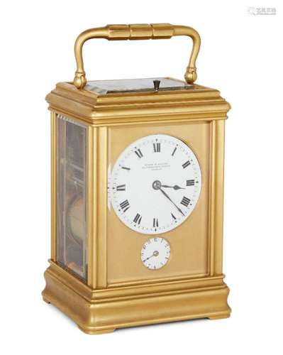 A FRENCH GILT BRASS REPEATING CARRIAGE CLOCK WITH ALARM, 19T...