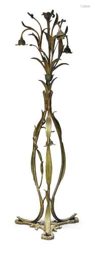 A FRENCH BRONZE STANDARD LAMP, EARLY 20TH CENTURY, NATURALIS...