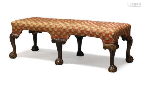 A GEORGE II STOOL, THE RECTANGULAR SEAT WITH FLORAL PATTERN ...