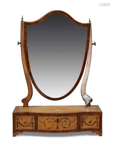 A GEORGE III SATINWOOD DRESSING TABLE MIRROR, WITH SHIELD PL...