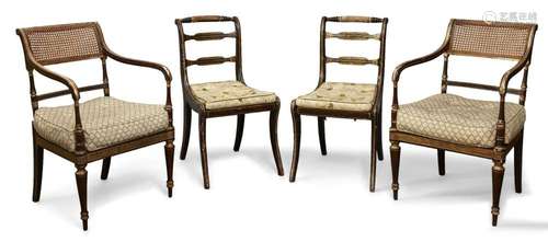 A PAIR OF REGENCY OPEN ARMCHAIRS, EARLY 19TH CENTURY, WITH C...