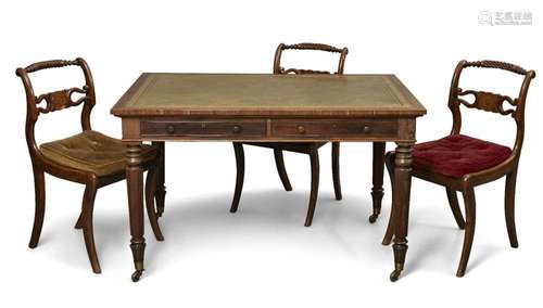 A REGENCY ROSEWOOD LIBRARY TABLE, THE RECTANGULAR LEATHER IN...