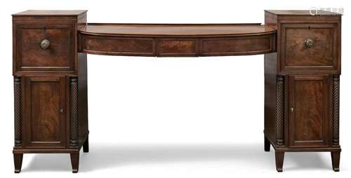 A REGENCY MAHOGANY SIDEBOARD, THE SUNK CENTRE WITH THREE FRI...