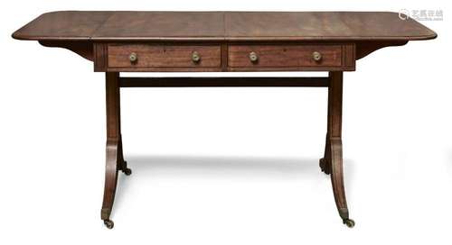 A REGENCY MAHOGANY SOFA TABLE, THE ROUNDED RECTANGULAR TOP A...