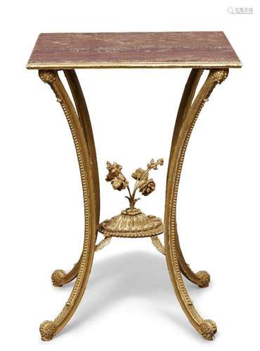 A GILTWOOD OCCASIONAL TABLE, 19TH CENTURY, WITH AGATE DROP-I...