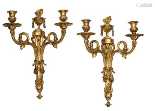 A PAIR OF FRENCH TWIN-LIGHT WALL APPLIQUES, LATE 19TH CENTUR...