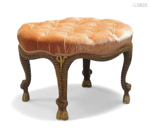 AN OAK AND PARCEL GILT TABOURET STOOL, EARLY 20TH CENTURY, O...