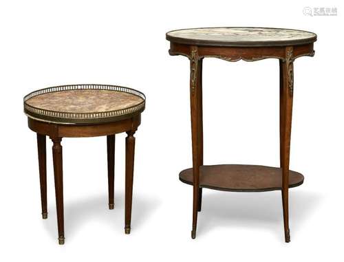 A FRENCH TWO TIER TABLE, EARLY 20TH CENTURY, WITH OVAL MARBL...