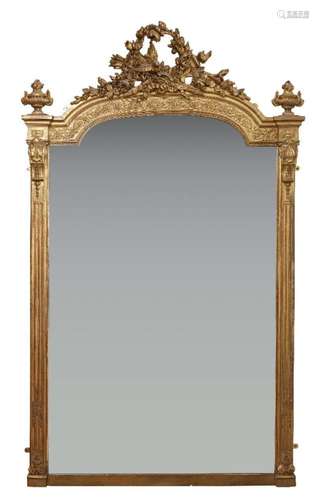 A FRENCH GILT OVERMANTEL MIRROR, LATE 19TH CENTURY, THE ARCH...