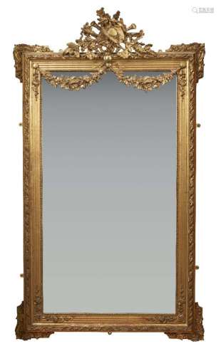 A FRENCH GILTWOOD OVERMANTEL MIRROR, LATE 19TH CENTURY, WITH...