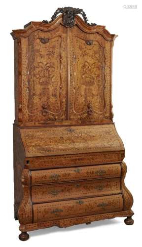 A DUTCH FLORAL MARQUETRY BUREAU CABINET, LATE 18TH/EARLY 19T...
