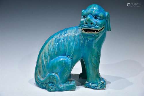 A BLUE GLAZE MYTHICAL BEAST LATE QING DYNASTY