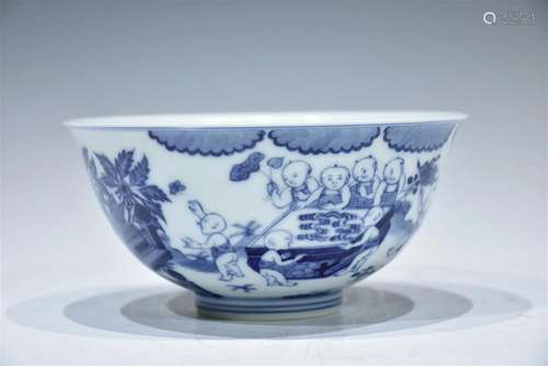 A BLUE AND WHITE â€œBOYâ€ DEEP BOWL QING DYNASTY, GUANGXU PE...