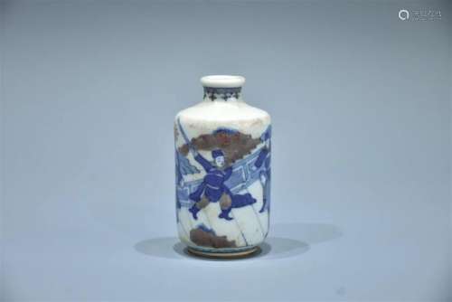 A BLUE AND WHITE AND UNDERGLAZE-RED SNUFF BOTTLE LATE QING D...