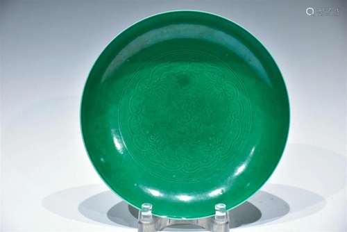 A RARE GREEN-GLAZED DISH QING DYNASTY