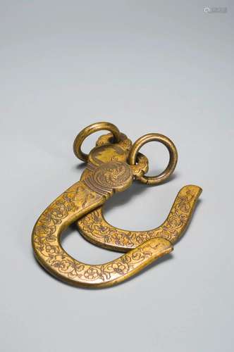 A PAIR OF GILT BRONZE HOOKS MING DYNASTY