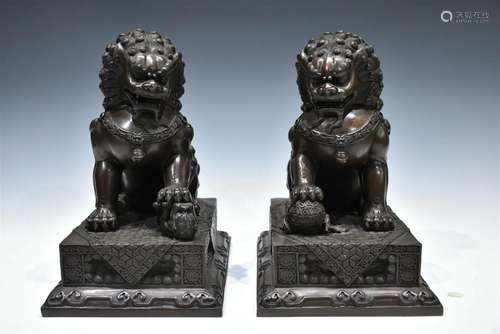 A PAIR OF BRONZE LIONS REPUBLIC OF CHINA