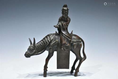 A BRONZE CHARACTER RIDING A DONKEY CENSER QING DYNASTY