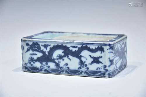 A BLUE AND WHITE â€œDRAGONâ€ INKSTONE LATE MING DYNASTY