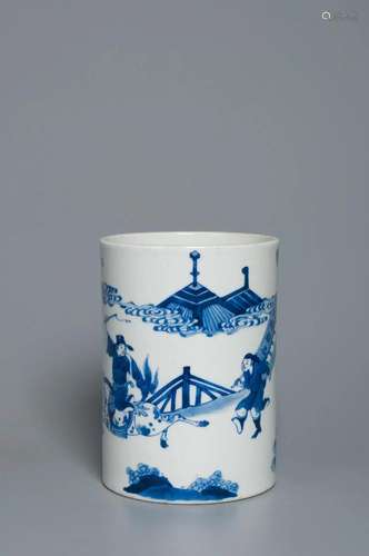 A BLUE AND WHITE BRUSHPOT QING DYNASTY, KANGXI PERIOD