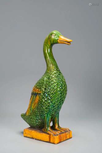 A LARGE SANCAI-GLAZED POTTERY DUCK TANG DYNASTY