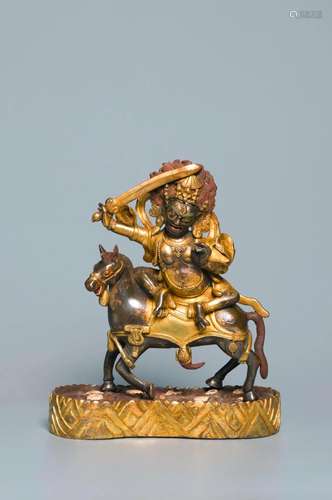 A GILT-COPPER PALDEN LHAMO QING DYNASTY, 17 TH CENTURY