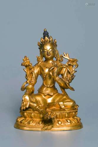 A GILT-COPPER FIGURE OF TARA QING DYNASTY, 17 TH CENTURY