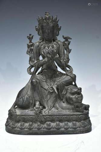 AN EXQUISITE BRONZE DEPICTING MANJUSHRI LATE MING DYNASTY