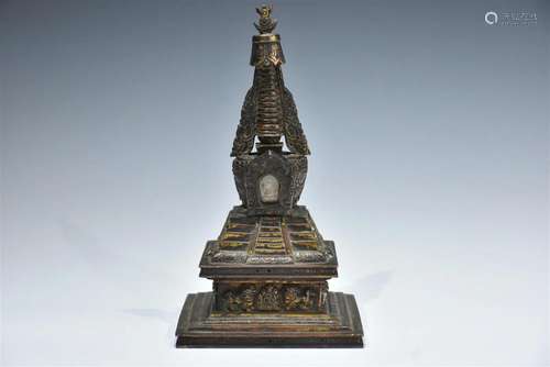 A GILT BRONZE STUPA QING DYNASTY, QIANLONG PERIOD