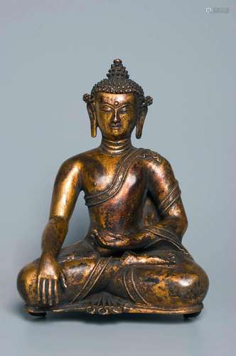 A GILT-COPPER FIGURE OF SHAKYAMUNI BUDDHA YUAN DYNASTY