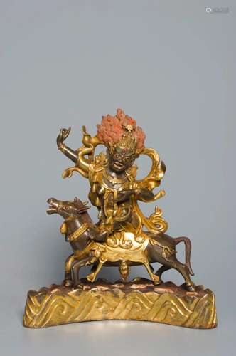 A GILT-COPPER PALDEN LHAMO QING DYNASTY