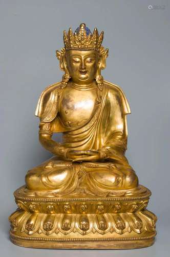 A GILT-COPPER FIGURE OF SHAKYAMUNI BUDDHA QING DYNASTY, KANG...