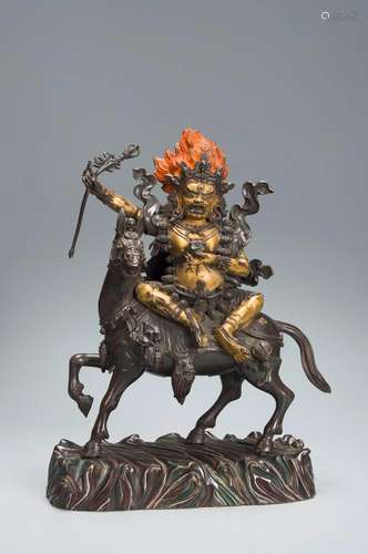 A GILT-BRONZE PALDEN LHAMO QING DYNASTY