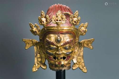 A LARGE GILT-COPPER SKIN BUDDHA HEAD QING DYNASTY