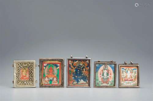 A GROUP OF FIVE TSAKLI TIBET 19 th CENTURY