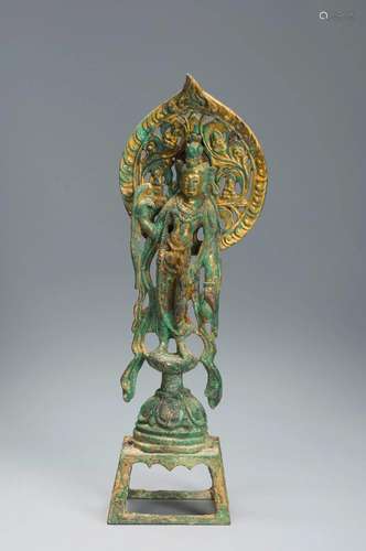 A GILT-BRONZE FIGURE OF STANDING GUANYIN TANG DYNASTY