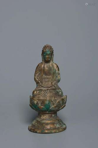 A BRONZE FIGURE OF SHAKYAMUNI BUDDHA LIAO DYNASTY