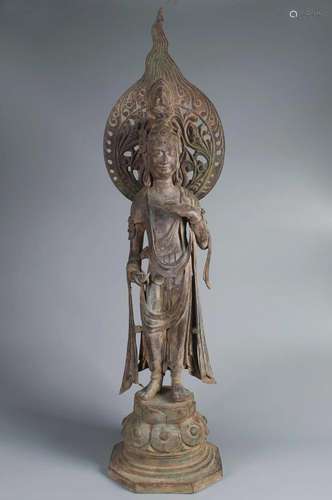 A LARGE VERY PRECIOUS AND RARE BRONZE FIGURE OF BODHISATTVA ...