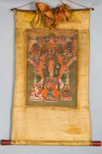 A DEPICTING MANJUSHRI THANGKA TIBET QING DYNASTY