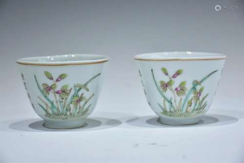 A PAIR OF FAMILLE-ROSE TEACUPS LATE QING DYNASTY