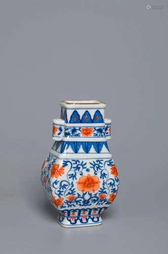 AN IRON-RED AND BLUE AND WHITE ZUN QING DYNASTY, QIANLONG PE...