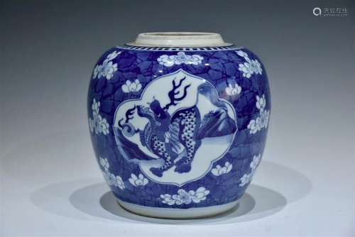 A BLUE AND WHITE JAR QING DYNASTY