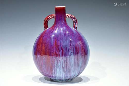 A BEAUTIFULLY PURPLE-SPLASHED GLAZED VASE LATE QING DYNASTY