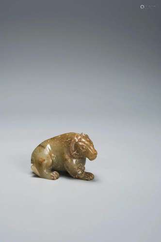 A SMALL GREENISH-GREY JADE BEAR HAN DYNASTY