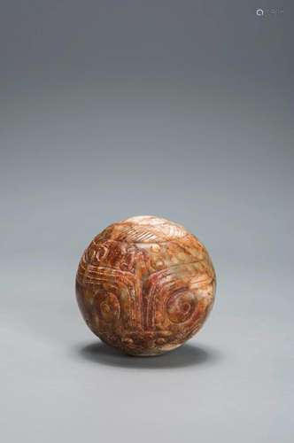 A BIG REDISH-BROWN JADE TAOTIE MASK BALL HAN DYNASTY