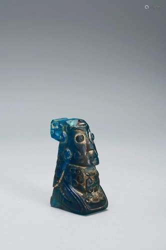 A RARE SMALL BLUE GLASS MYTHICAL MAN HAN DYNASTY