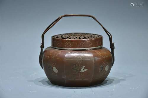 A BRONZE INLAY SILVER WIRE HAND WARMER REPUBLIC OF CHINA