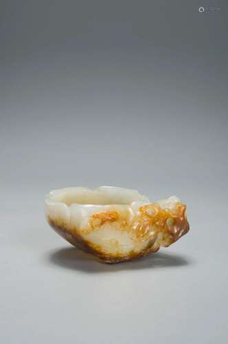 A WHITE AND RUSSET JADE WATTER POT QING DYNASTY, QIANLONG PE...