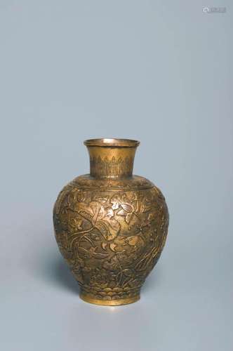 A GILT-COPPER CARVED JAR QING DYNASTY