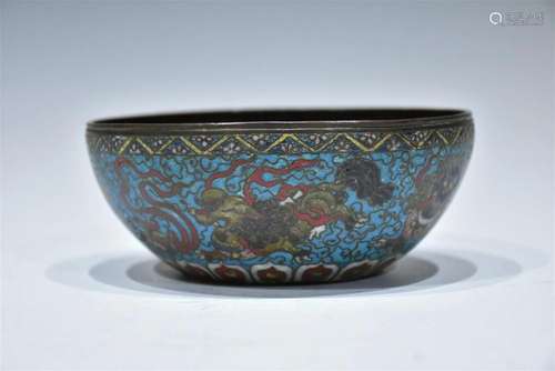 A CLOISONNE ENAMEL â€œLIONâ€ BOWL LATE QING DYNASTY